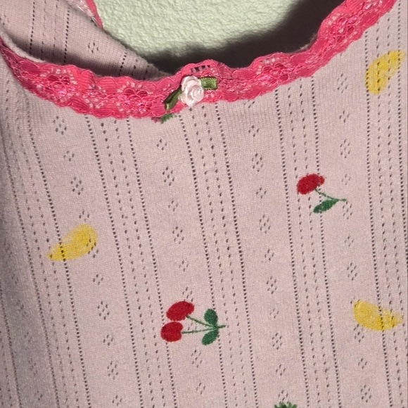 Messy Bun Just Chillin Cherry & Lemon Crop Top Pajama Set, Large - Picture 4 of 5